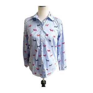 Talbots Women’s Size XS Button Down Shirt Dachshund Wiener Dog Print Preppy